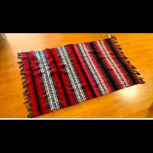 Vintage Artesanias La Malinche Woven Fringe Throw Blanket 57x32